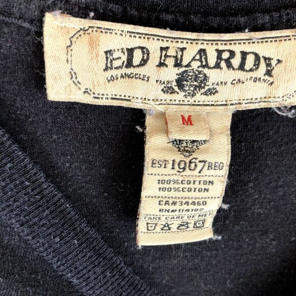 Ed Hardy Crop Top T Shirt Vintage Y2K Christian Audigier Eagle Made In USA Sz M - Picture 3 of 5